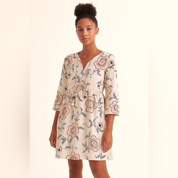 Madewell Dresses & Skirts - Women Madewell x Warm Cream Floral Tie-Neck Mini Dress (S)